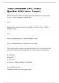Texas Government 2306 - Exam 1 Questions With Correct Answers 