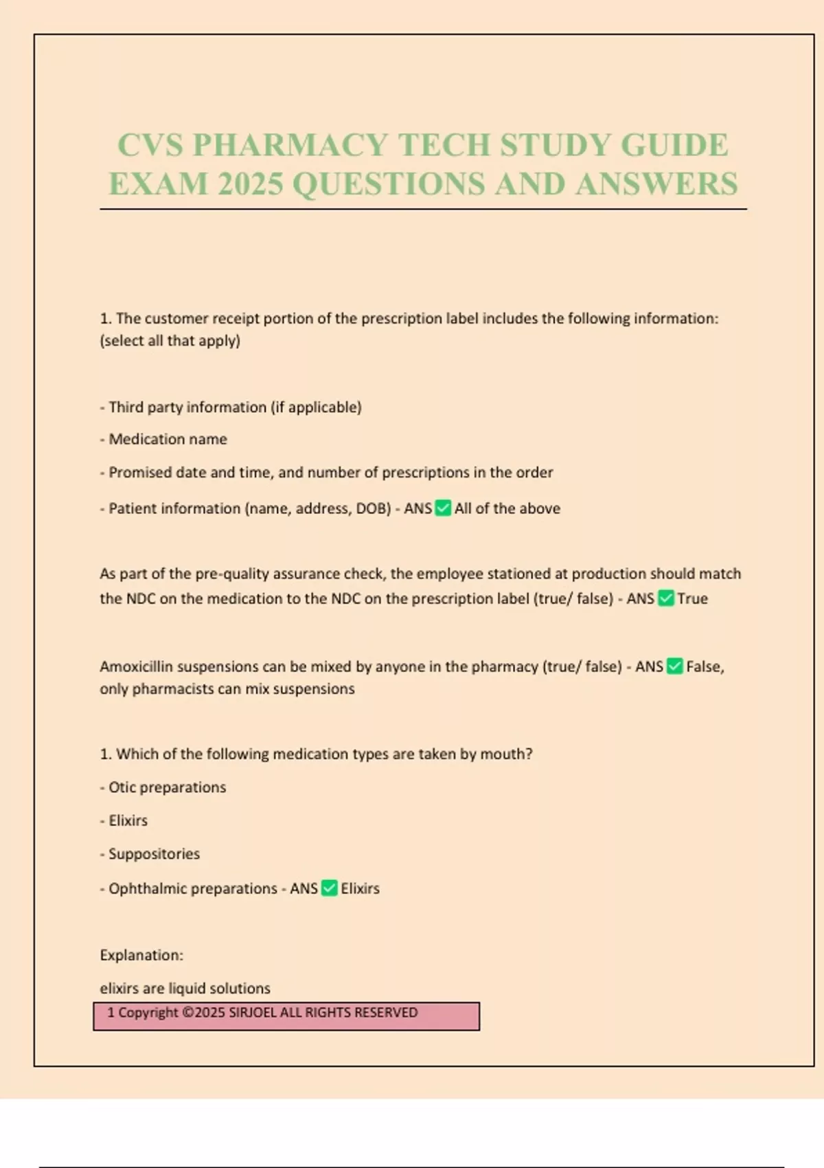 CVS PHARMACY TECH STUDY GUIDE EXAM 2025 QUESTIONS AND ANSWERS - CVS ...