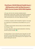 Final Exam&colon; NCLEX Mental Health Exam &vert; 200 Questions with Verified Answers &vert; 100&percnt; Correct &vert;Latest 2025&sol;2026 Update&period;