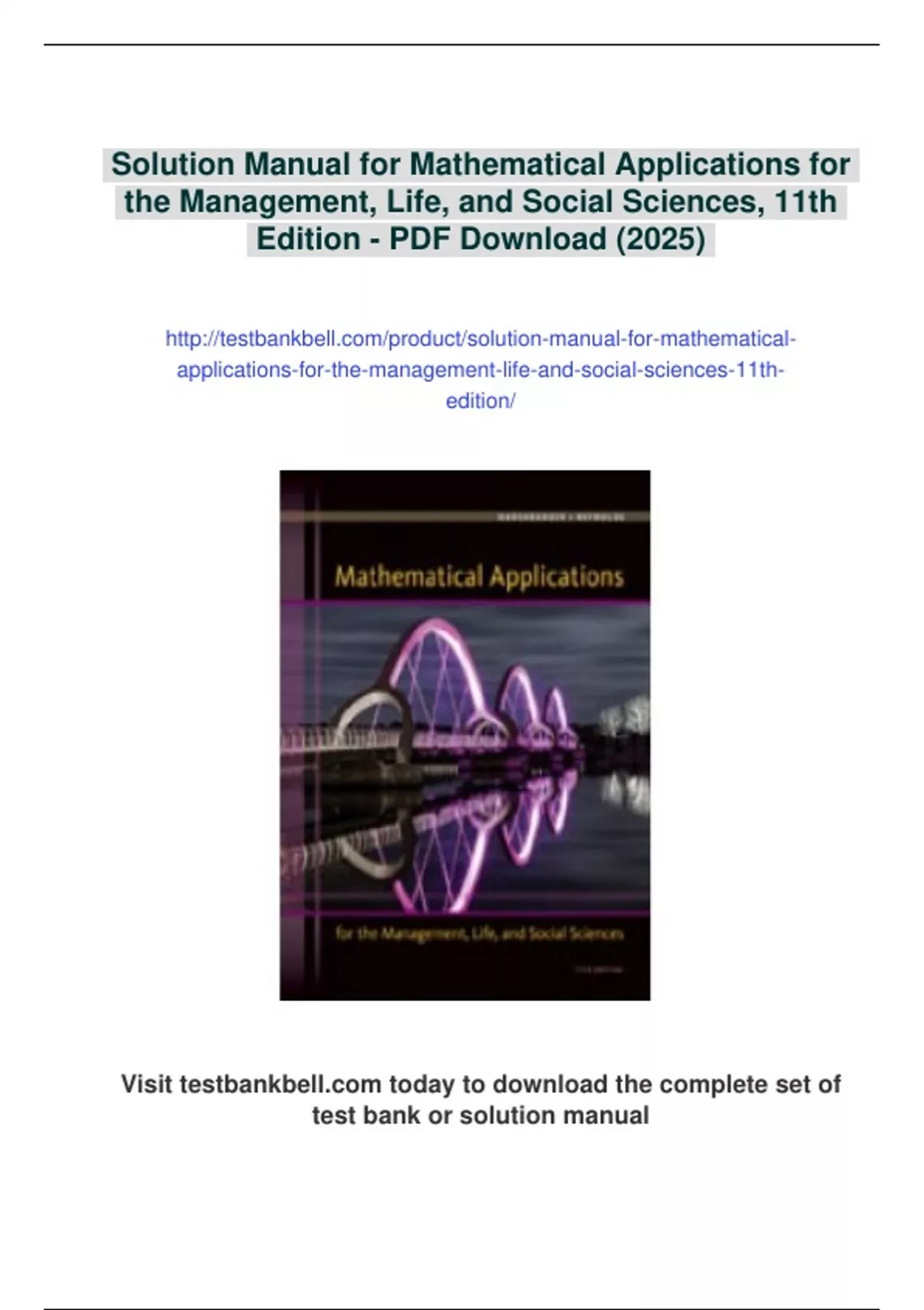 Summary Solution Manual for Mathematical Applications for the ...