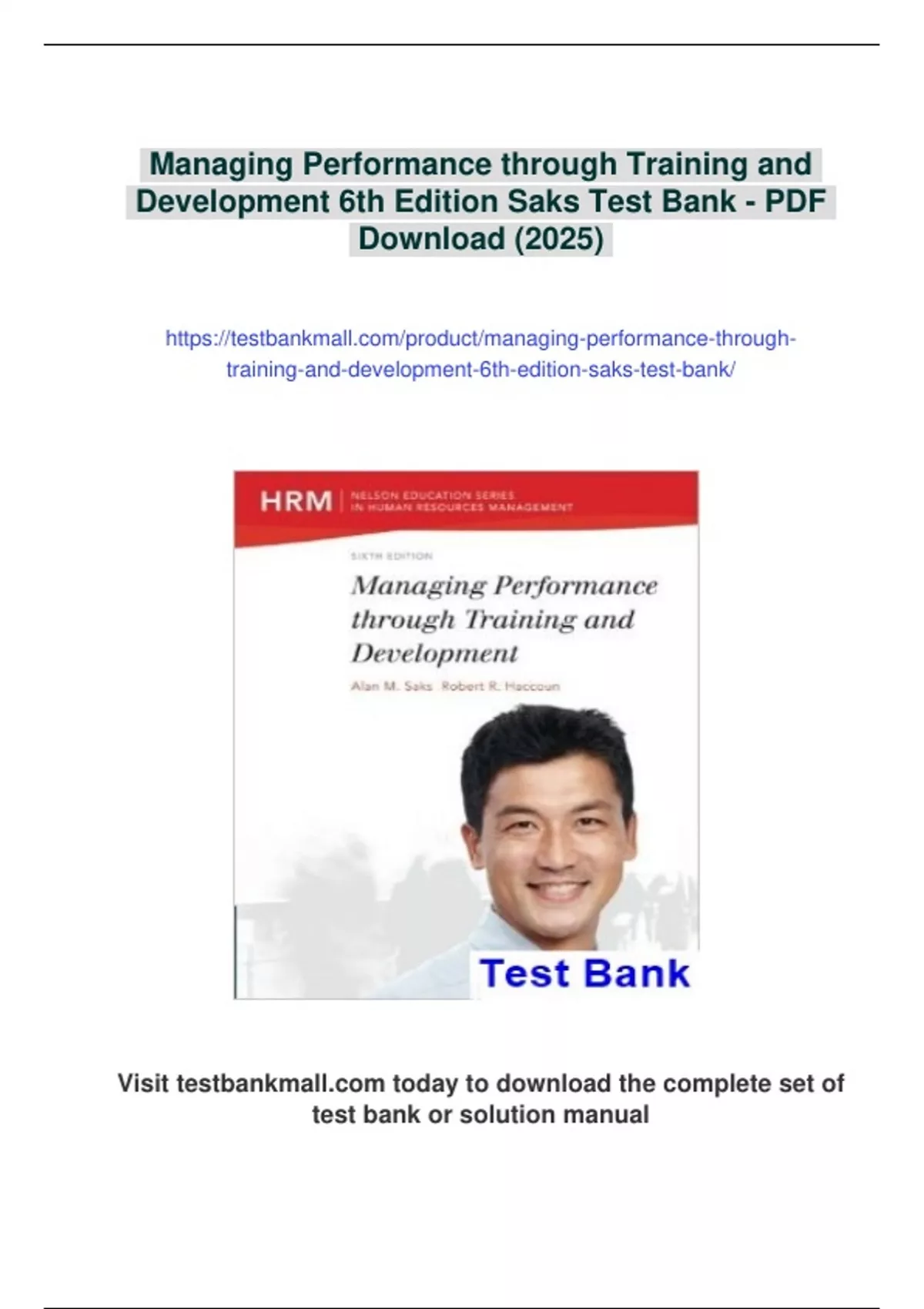 Summary Managing Performance through Training and Development 6th ...