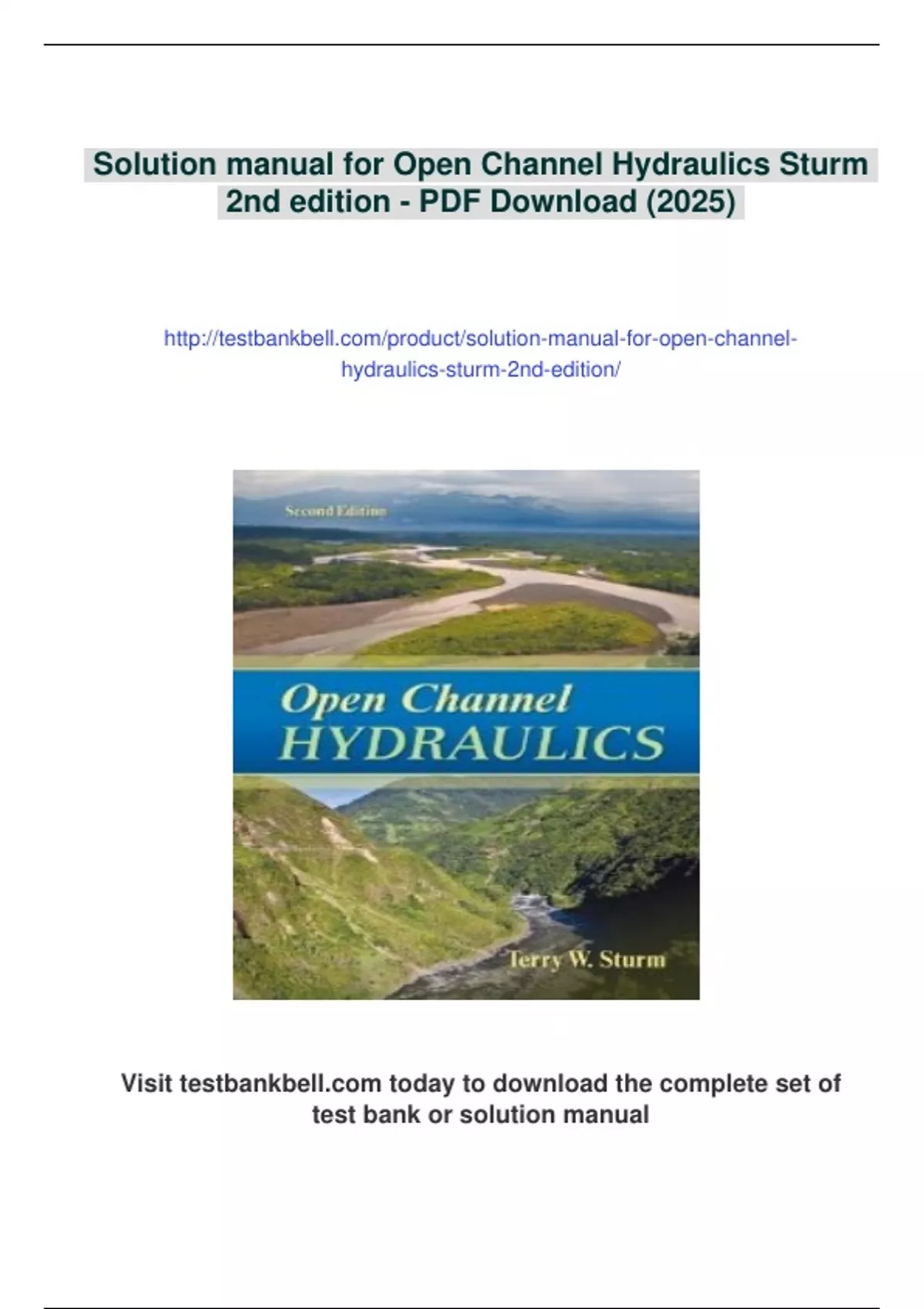 Summary Solution manual for Open Channel Hydraulics Sturm 2nd edition - Digital Download ...