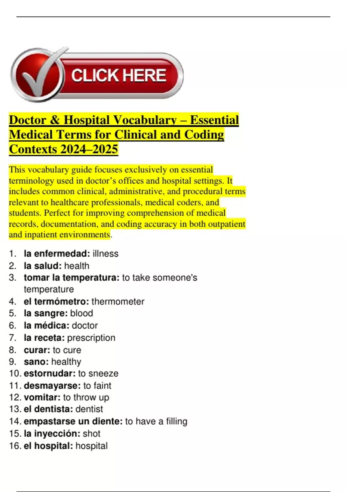 Doctor & Hospital Vocabulary – Essential Medical Terms for Clinical and ...