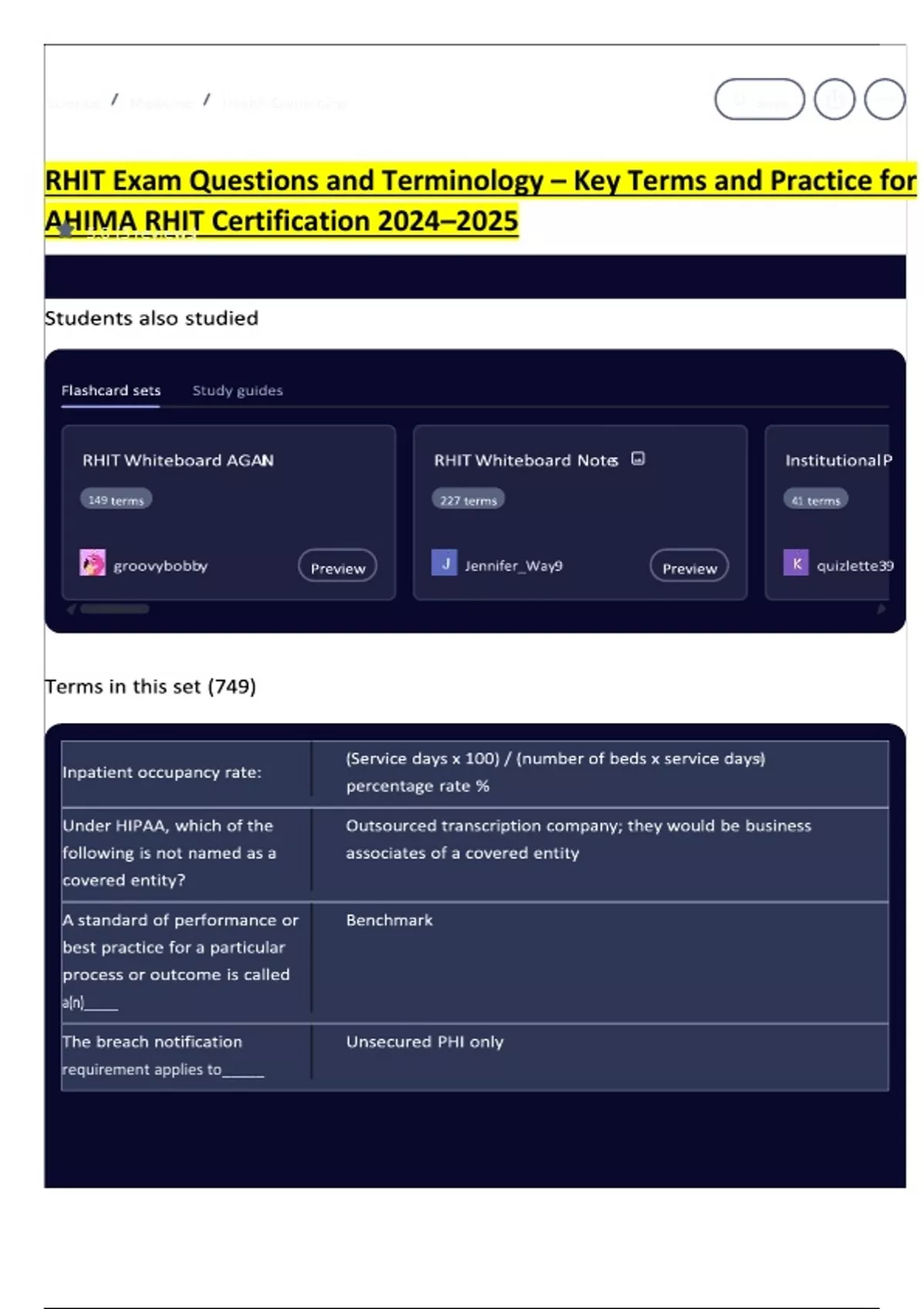 RHIT Exam Questions and Terminology – Key Terms and Practice for AHIMA ...
