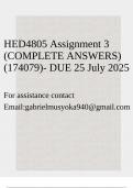 HED4805 Assignment 3 (COMPLETE ANSWERS) 2025 (174079)- DUE 25 July 2025