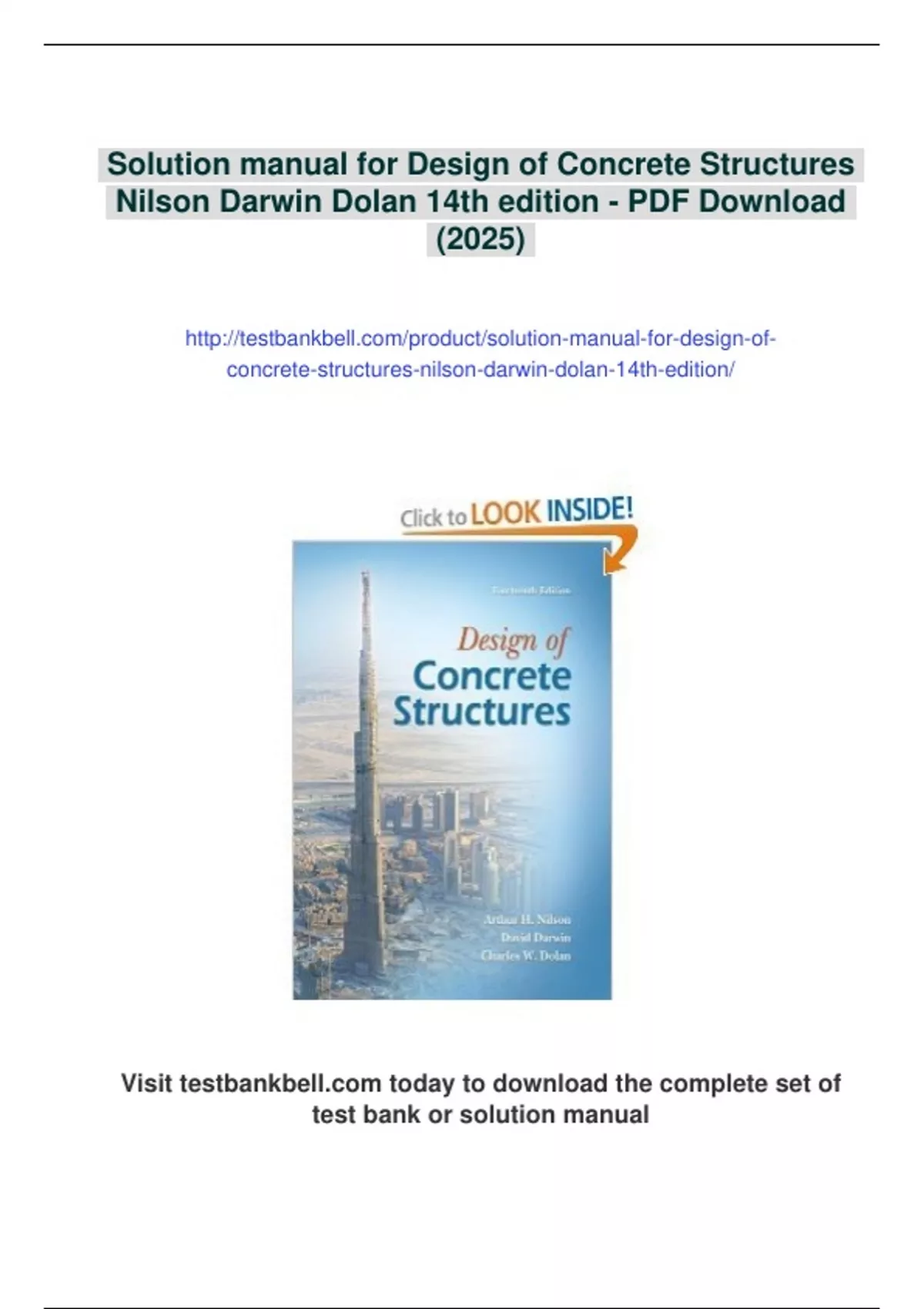Summary Solution manual for Design of Concrete Structures Nilson Darwin ...