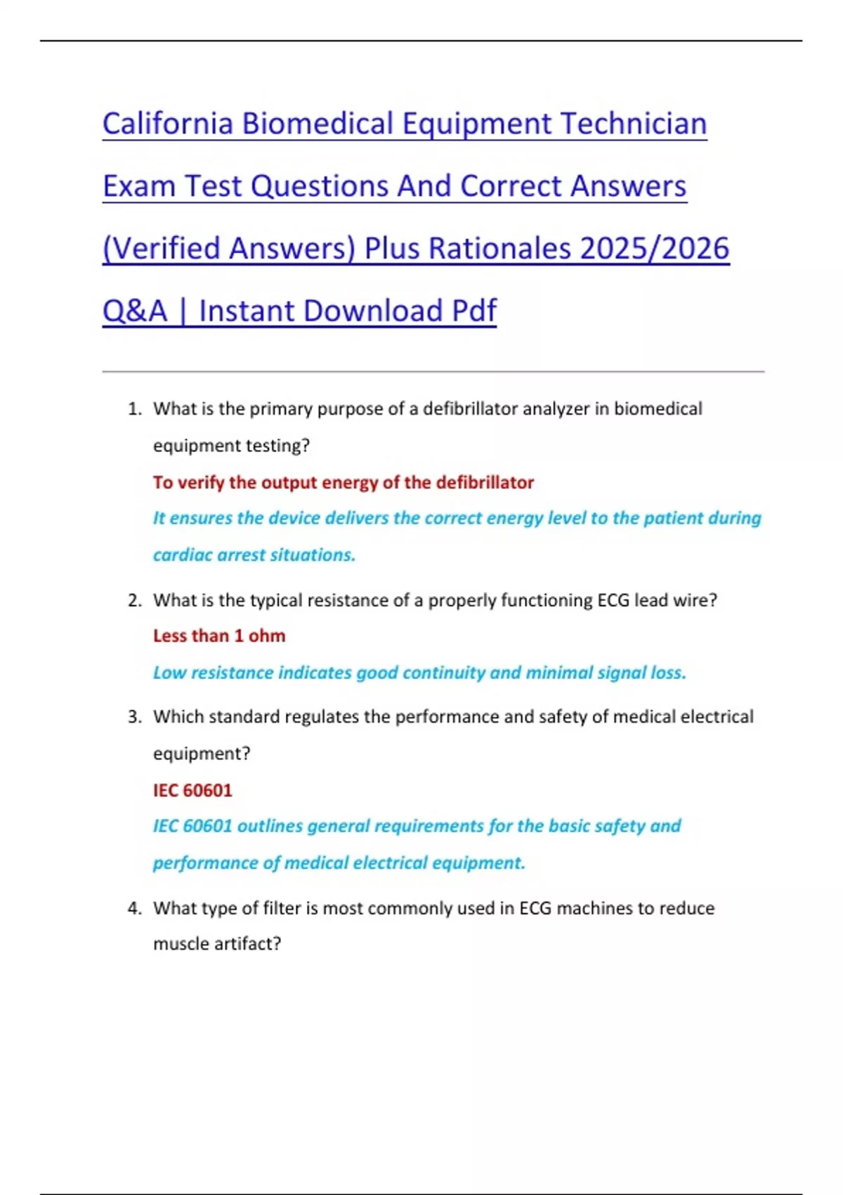 California Biomedical Equipment Technician Exam Test Questions And ...