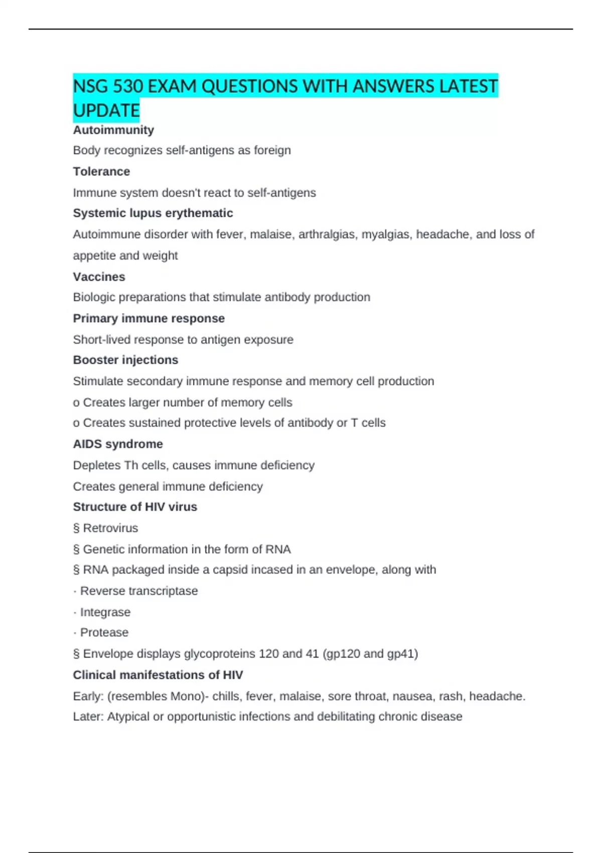 NSG 530 EXAM QUESTIONS WITH ANSWERS LATEST UPDATE - NSG 530 - Stuvia US