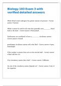 Biology 103 Exam 3 with verified detailed answers