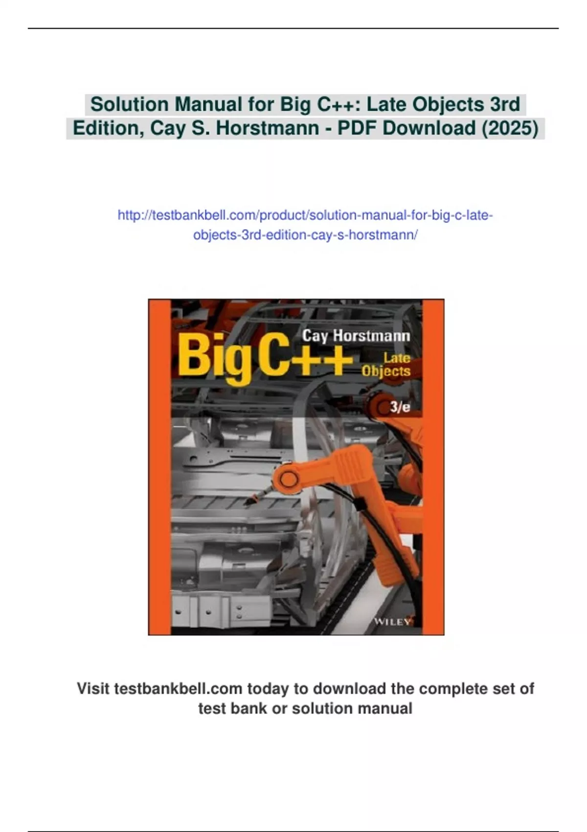 Summary Solution Manual for Big C++: Late Objects 3rd Edition, Cay S ...
