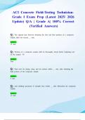 ACI Concrete Field-Testing Technician- Grade I Exam Prep &lpar;Latest 2025&sol; 2026 Update&rpar; Q&sol;A &vert; Grade A&vert; 100&percnt; Correct &lpar;Verified Answers&rpar;
