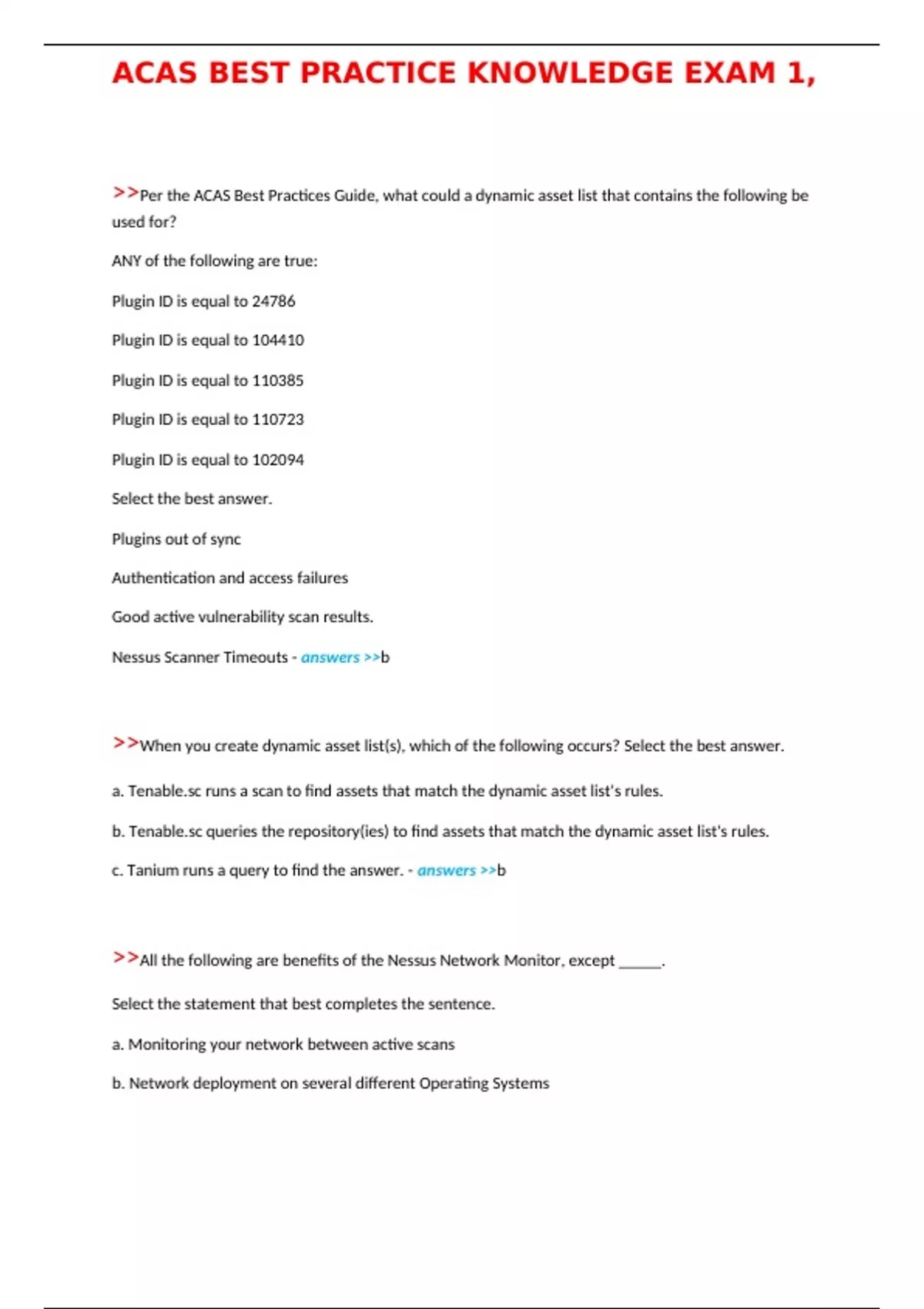 ACAS Best Practice Knowledge Exam 1, ACAS Best Practice Knowledge Exam ...