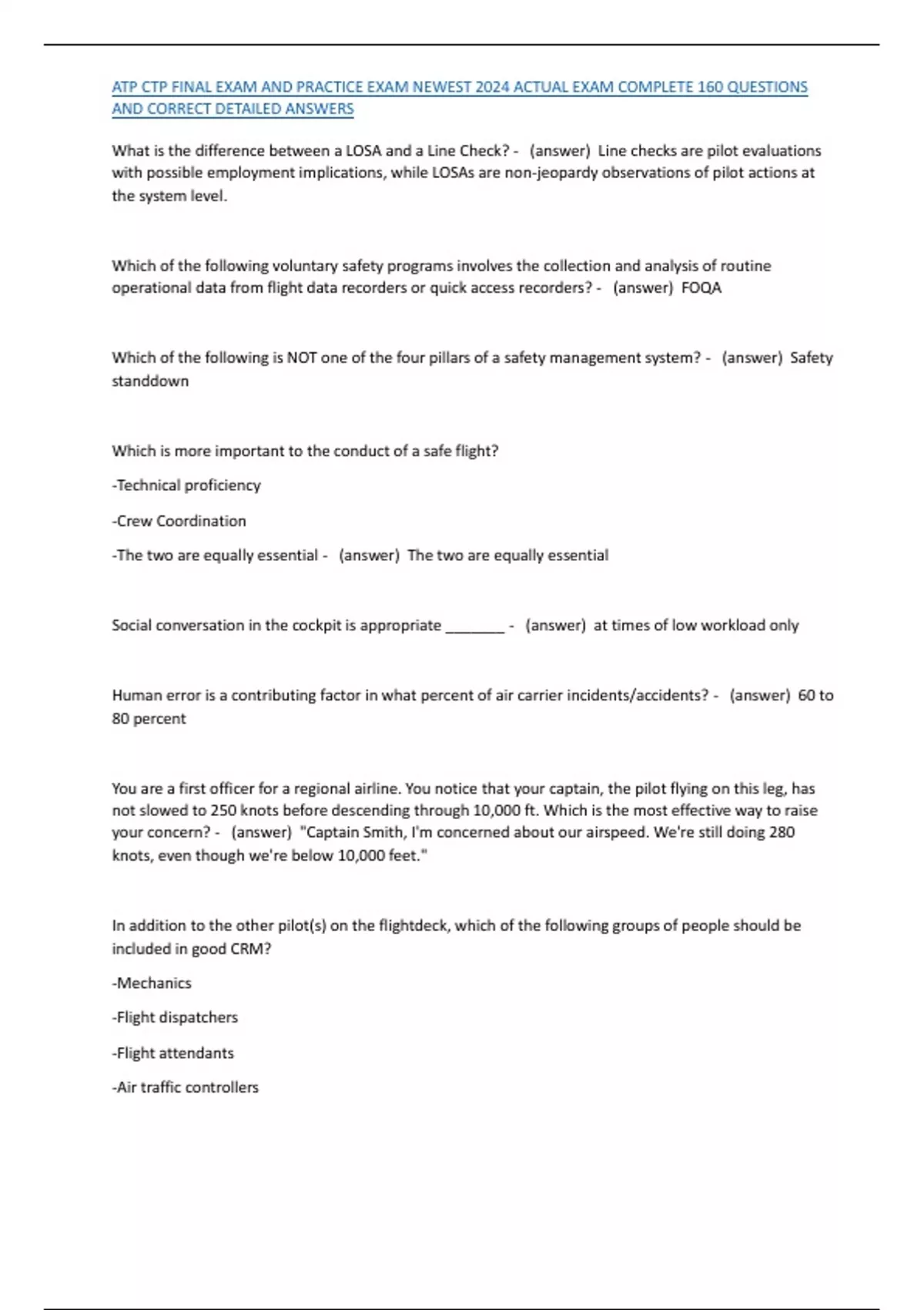 ATP CTP FINAL EXAM AND PRACTICE EXAM NEWEST 2024 ACTUAL EXAM COMPLETE ...