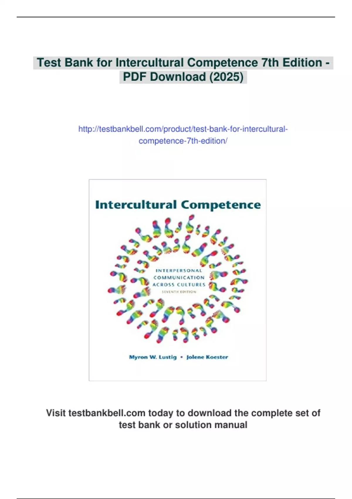 Summary Test Bank for Intercultural Competence 7th Edition - Digital ...
