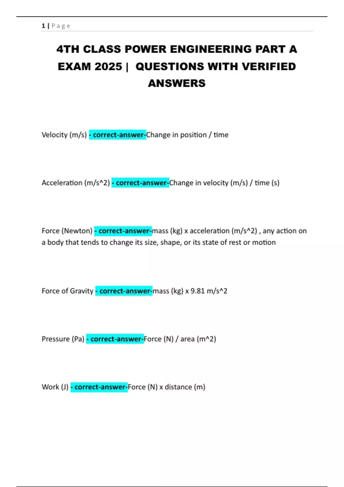 4TH CLASS POWER ENGINEERING PART A EXAM 2025 | QUESTIONS WITH VERIFIED ...