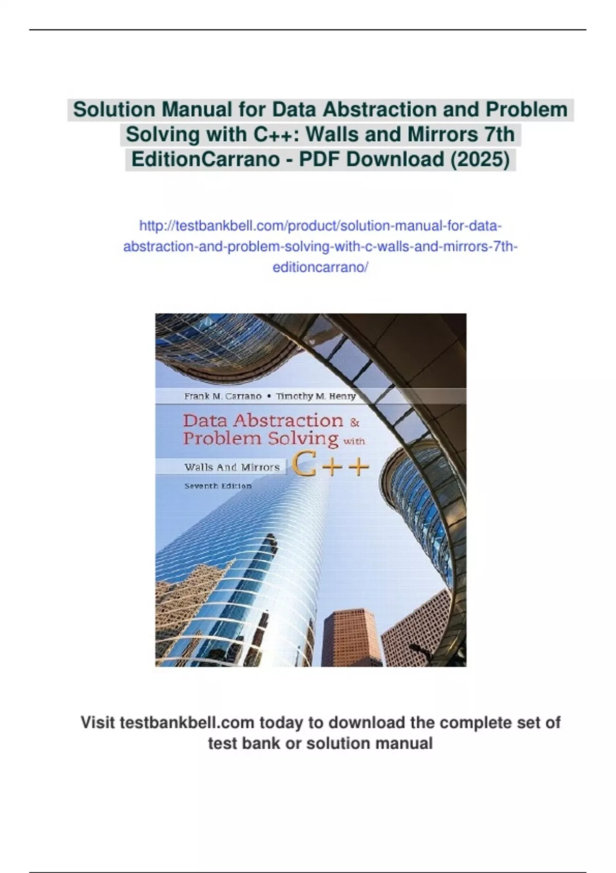 Summary Solution Manual for Data Abstraction and Problem Solving with ...