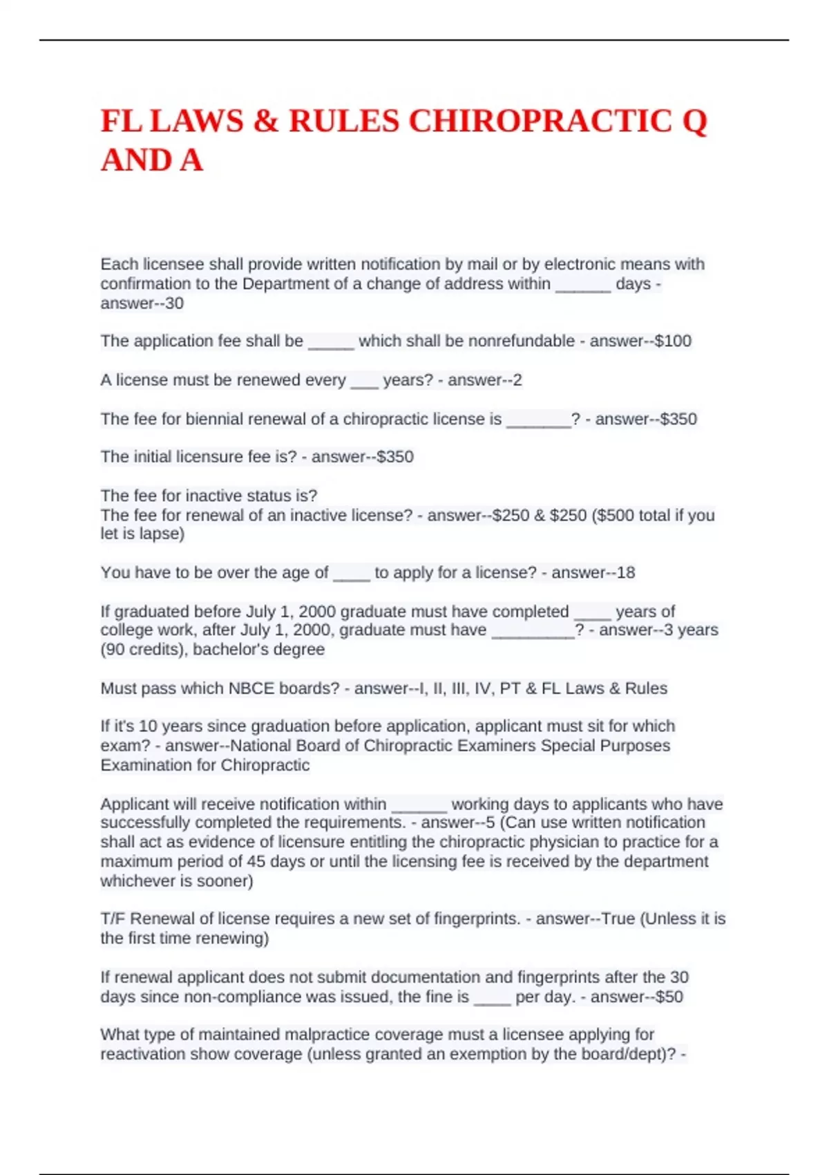 FL LAWS AND RULE, NBCE FL RULES & LAWS, FLORIDA BOARDS CHAPTER 460 Q ...
