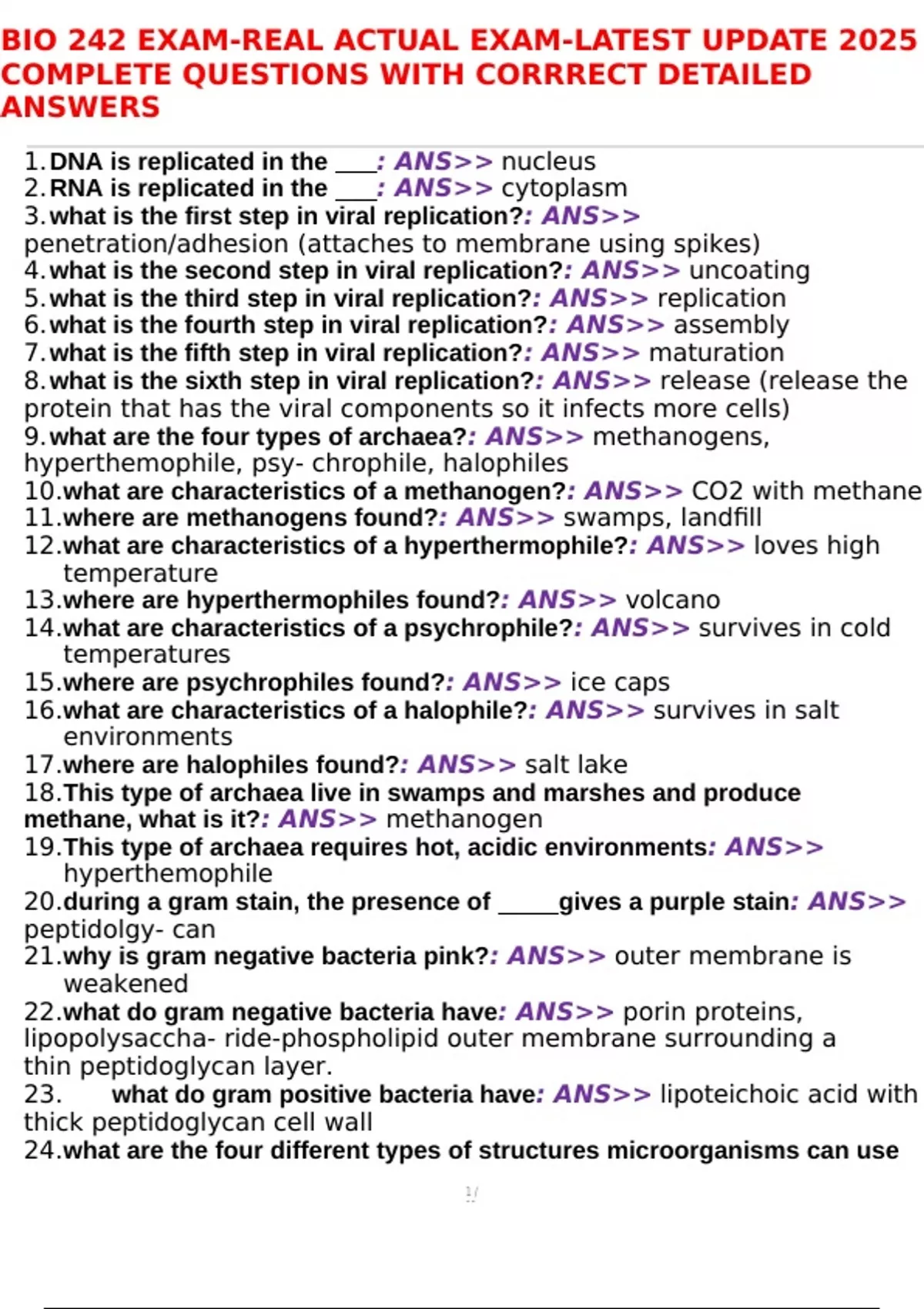 Bio 242 Exam Real Actual Exam Latest Update 2025 Complete Questions