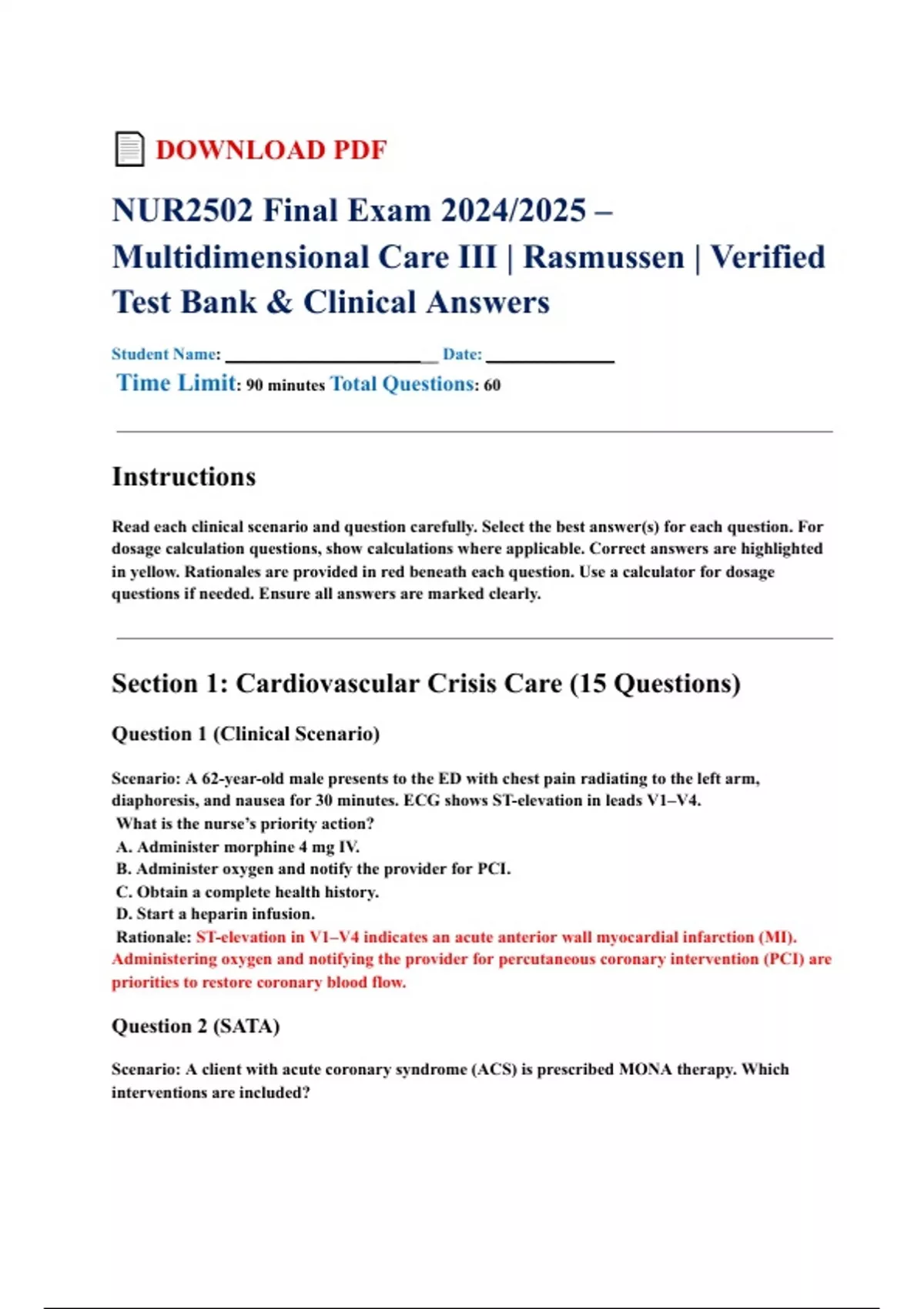 NUR2502 Final Exam 2024/2025 – Multidimensional Care III | Rasmussen ...