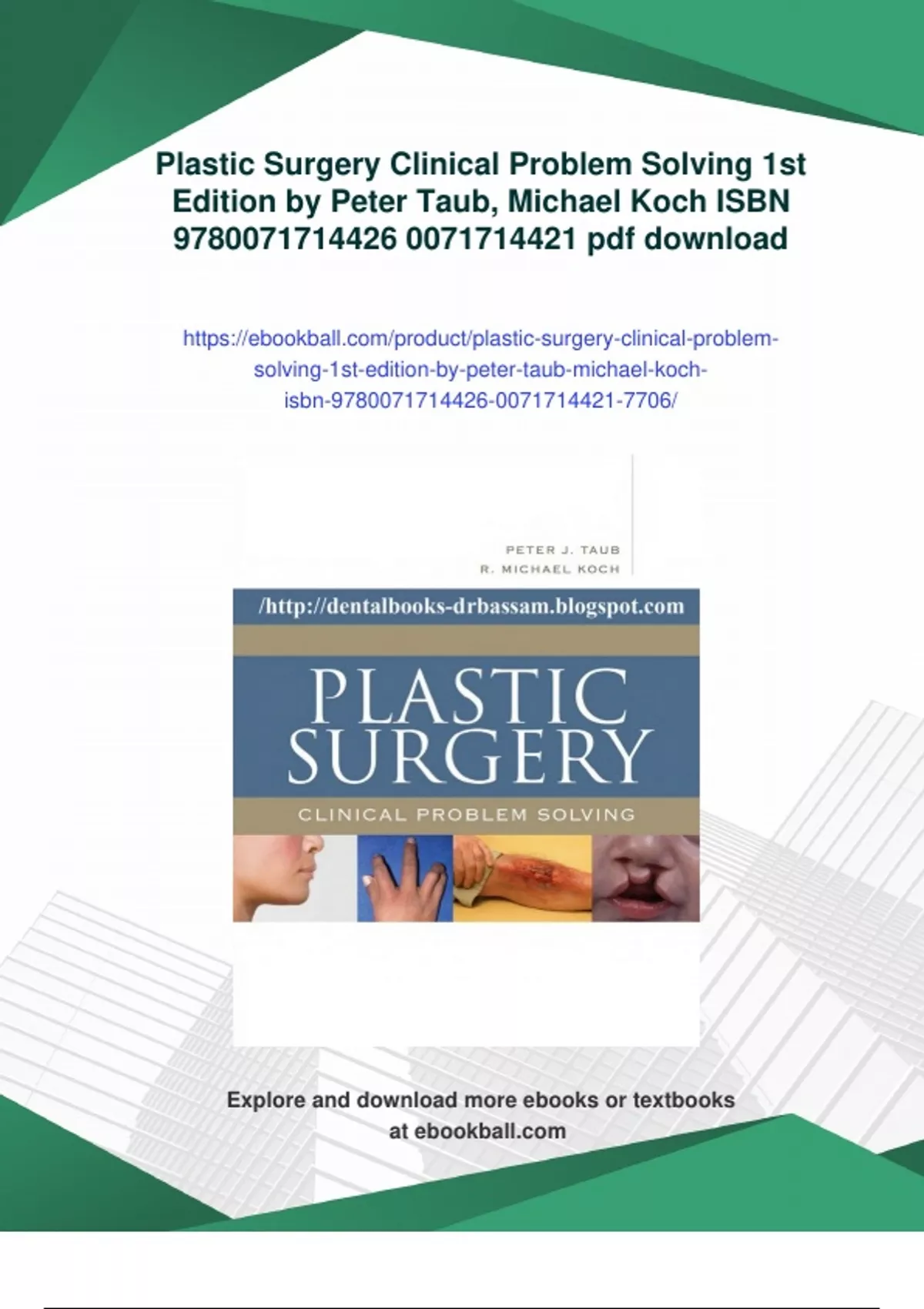 Summary Plastic Surgery Clinical Problem Solving 1st Edition by Peter ...