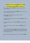 PHYSICS 142 Final UPDATED KEY EXAM  Questions And CORRECT Answers 