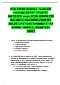 Real estate express - Colorado closingsLATEST UPDATED  2025&sol;2026  exam WITH COMPLETE Questions And SURE VERIFIED  SOLUTIONS 100&percnt; GRADED AT A&plus; SCORE&excl;&excl; SURE GUARANTEED PASS&excl;&excl; 
