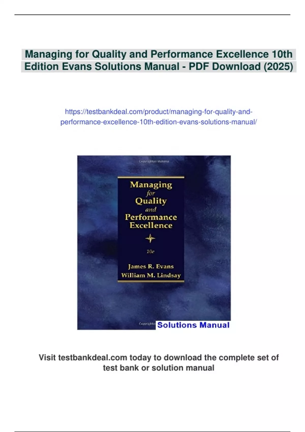 Summary Managing for Quality and Performance Excellence 10th Edition ...