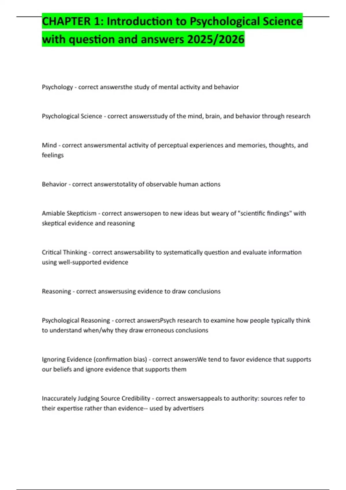 CHAPTER 1: Introduction to Psychological Science - CHAPTER 1 ...
