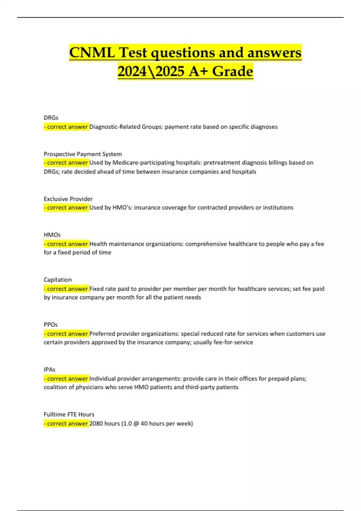 CNML Test | Questions and Answers | Latest 2024/2025 | A+ Grade - CNML - Stuvia US