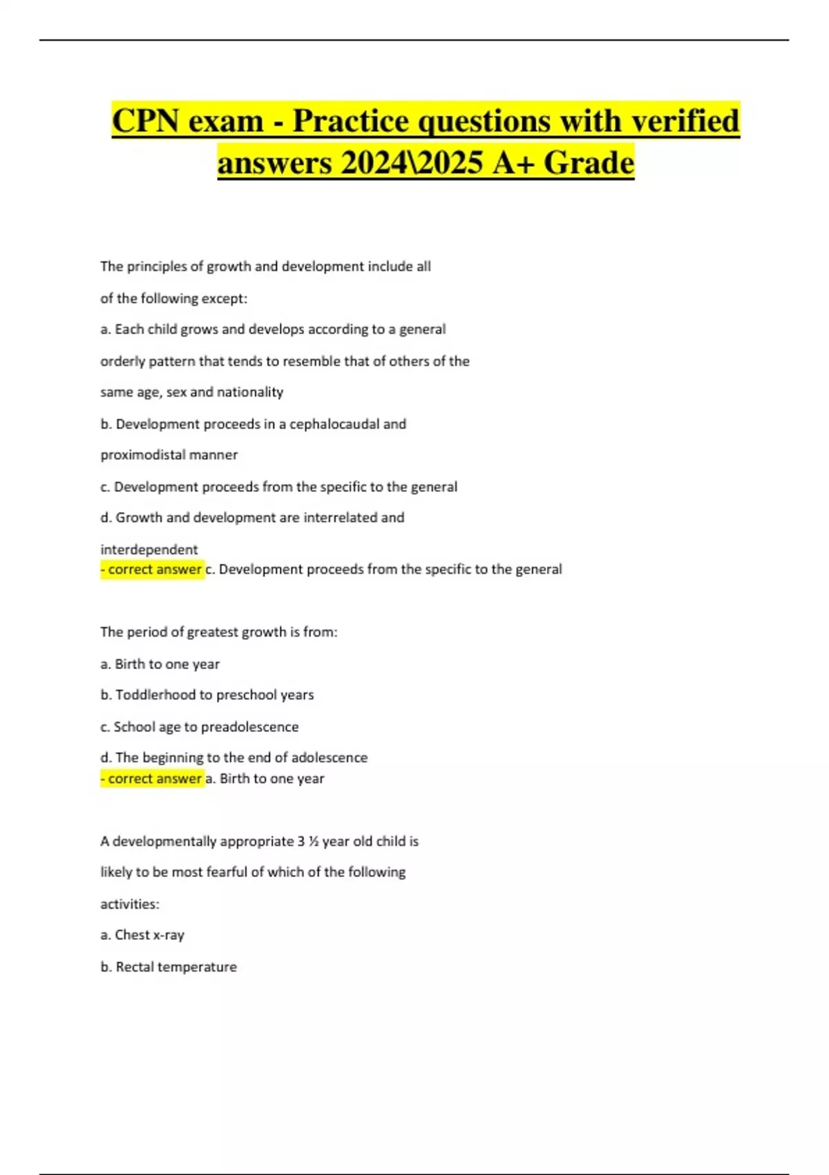 CPN Exam Practice Questions with 100% Verified Answers | 2024/2025 | A+ ...