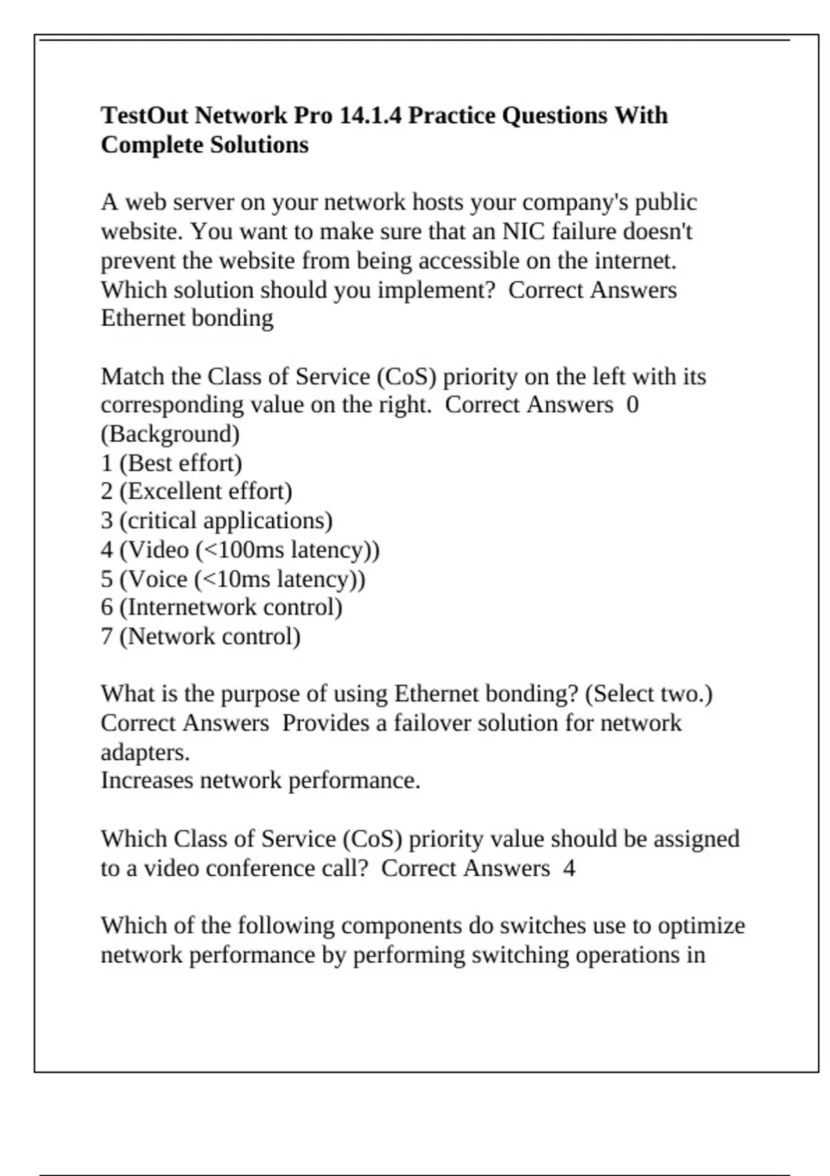 TestOut Network Pro 14.1.4 Practice Questions With Complete Solutions ...