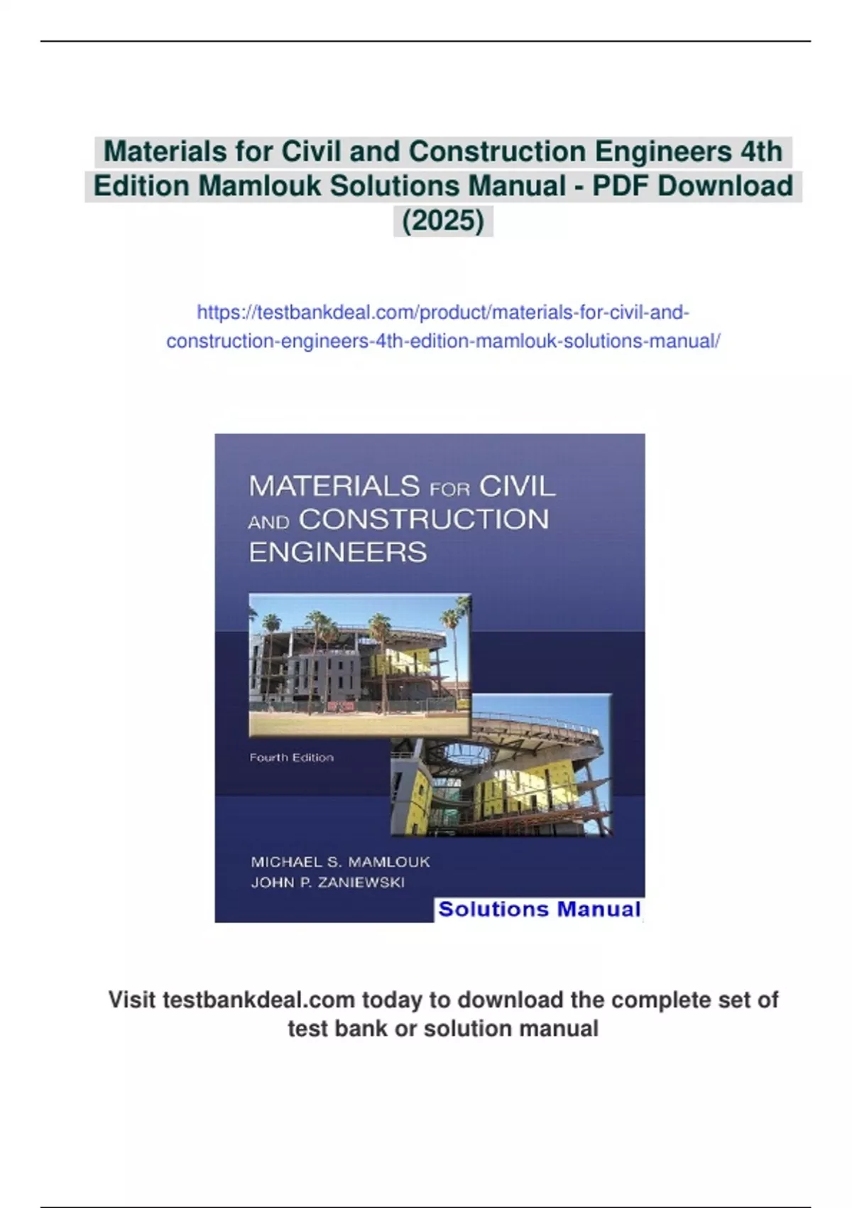 Summary Materials for Civil and Construction Engineers 4th Edition ...