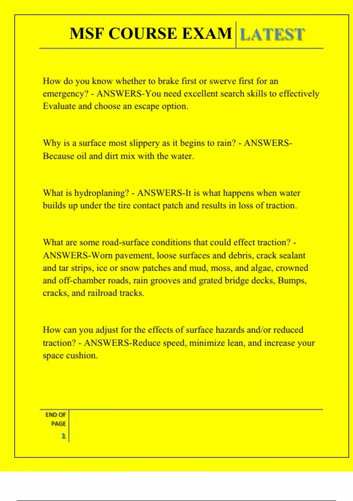 MSF COURSE EXAM QUESTIONS AND ANSWERS 2025 - MSF COURSE - Stuvia US