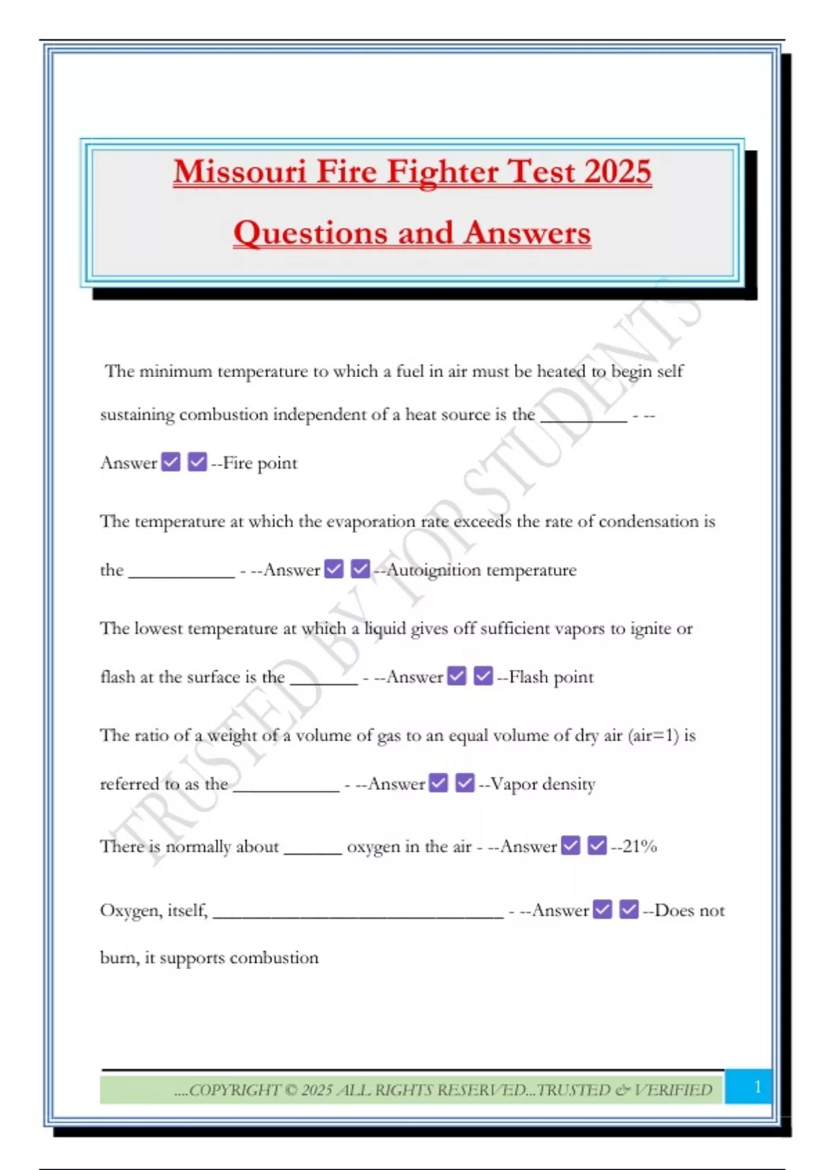 Missouri Fire Fighter Test 2025 Questions and Answers - Missouri State ...