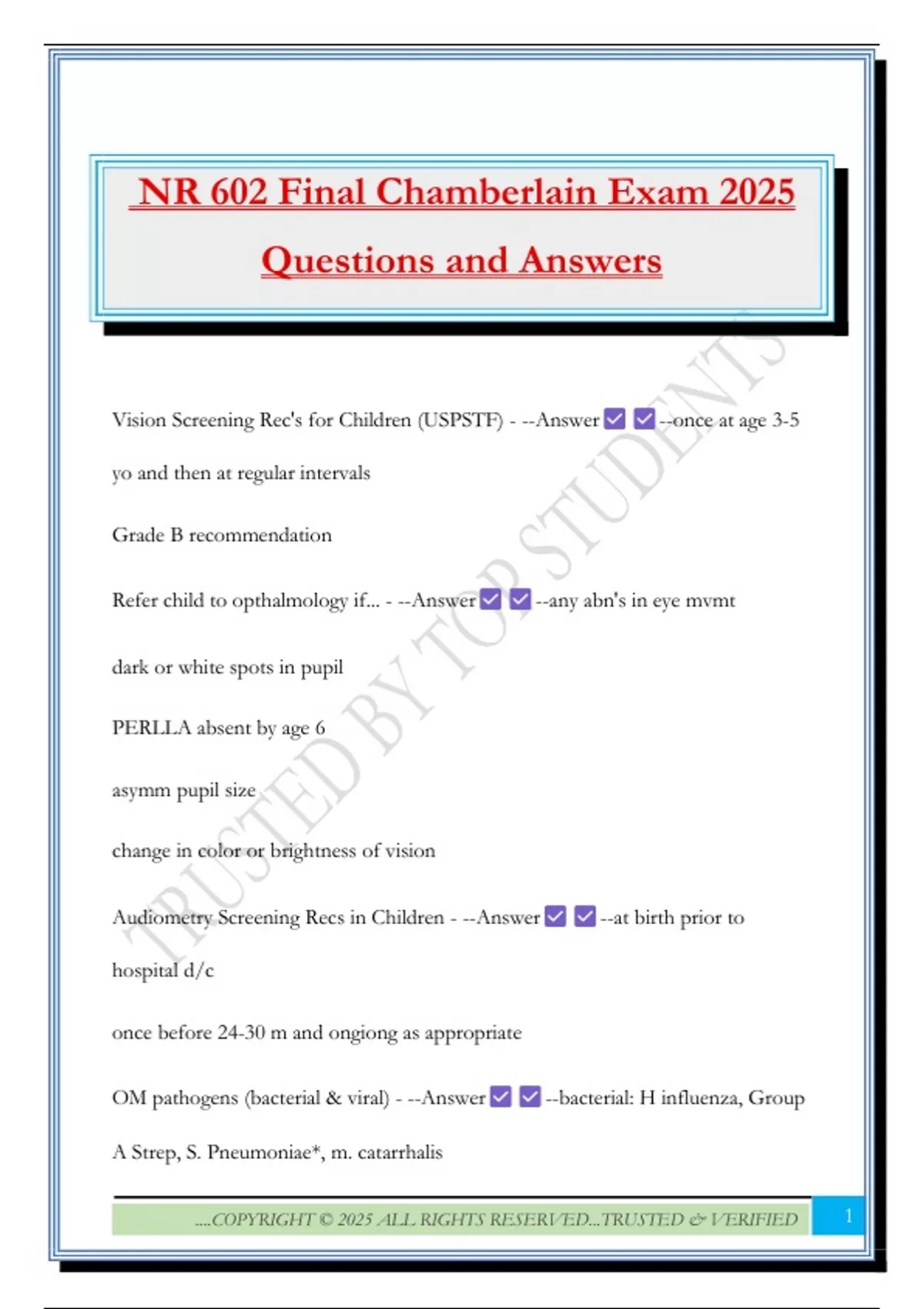 NR 602 Final Chamberlain Exam 2025 Questions and Answers - NR602 ...