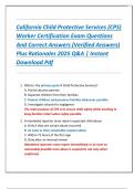 California Child Protective Services &lpar;CPS&rpar;  Worker Certification Exam Questions  And Correct Answers &lpar;Verified Answers&rpar;  Plus Rationales 2025 Q&A &vert; Instant  Download Pdf
