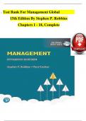 Test Bank For Management Global &Tab; 15th Edition By Stephen P&period; Robbins Chapters 1 - 18&comma; Complete  