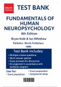 Fundamentals of Human Neuropsychology 8th Edition - Test Bank by Bryan Kolb&comma; Ian Q&period; Whishaw