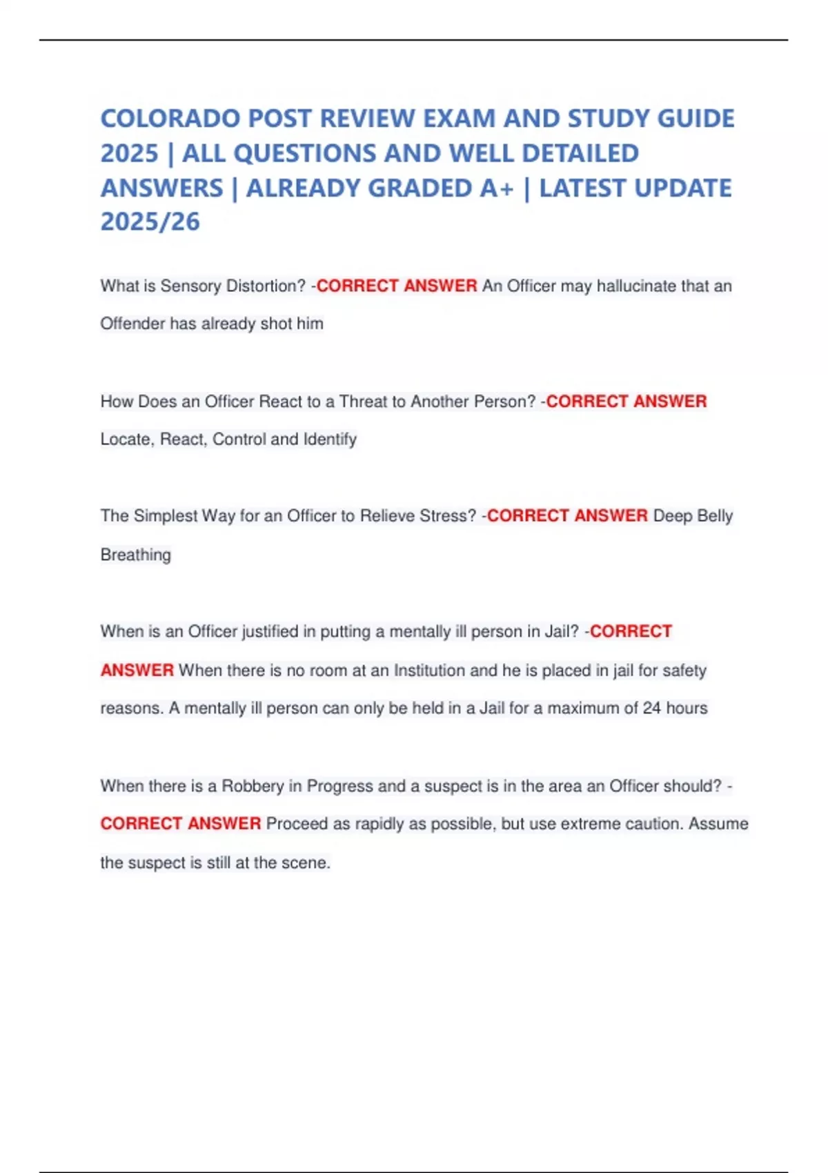 COLORADO POST REVIEW EXAM AND STUDY GUIDE 2025 | ALL QUESTIONS AND WELL DETAILED ANSWERS ...