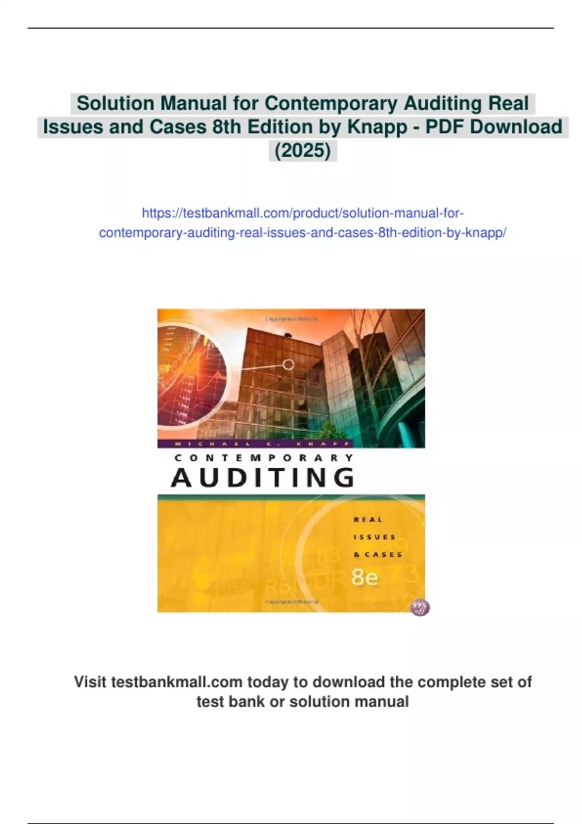Summary Solution Manual for Contemporary Auditing Real Issues and Cases 8th Edition by Knapp ...
