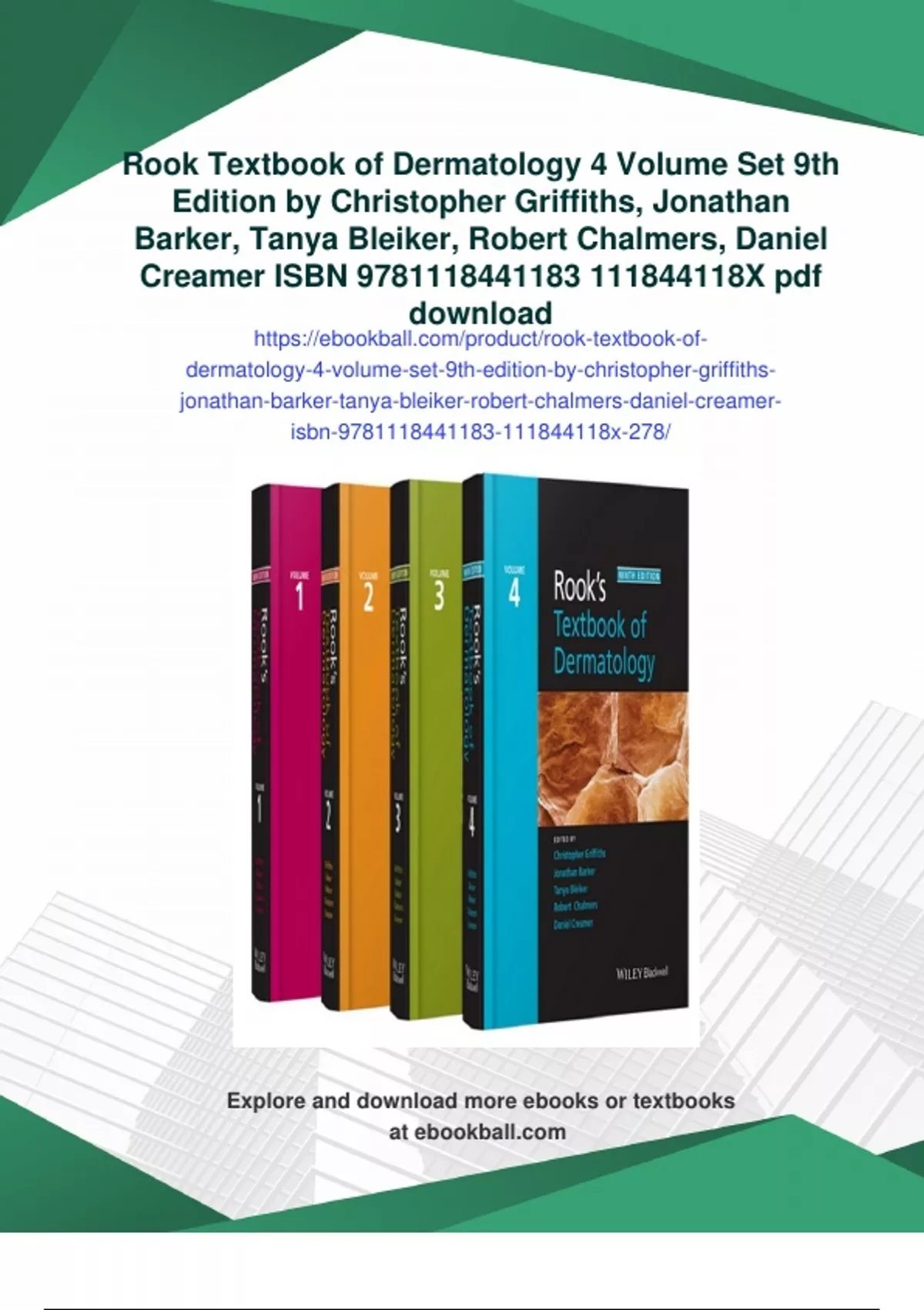 Rook Reference Summary Rook Textbook of Dermatology 4 Volume Set 9th Edition by ...