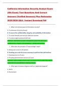 California Information Security Analyst Exam  &lpar;ISA Exam&rpar; Test Questions And Correct  Answers &lpar;Verified Answers&rpar; Plus Rationales  2025&sol;2026 Q&A &vert; Instant Download Pdf