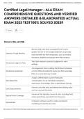 Certified Legal Manager - ALA EXAM COMPREHENSIVE QUESTIONS AND VERIFIED ANSWERS &lpar;DETAILED & ELABORATED&rpar; ACTUAL EXAM 2025 TEST 100&percnt; SOLVED 2025&excl;&excl;
