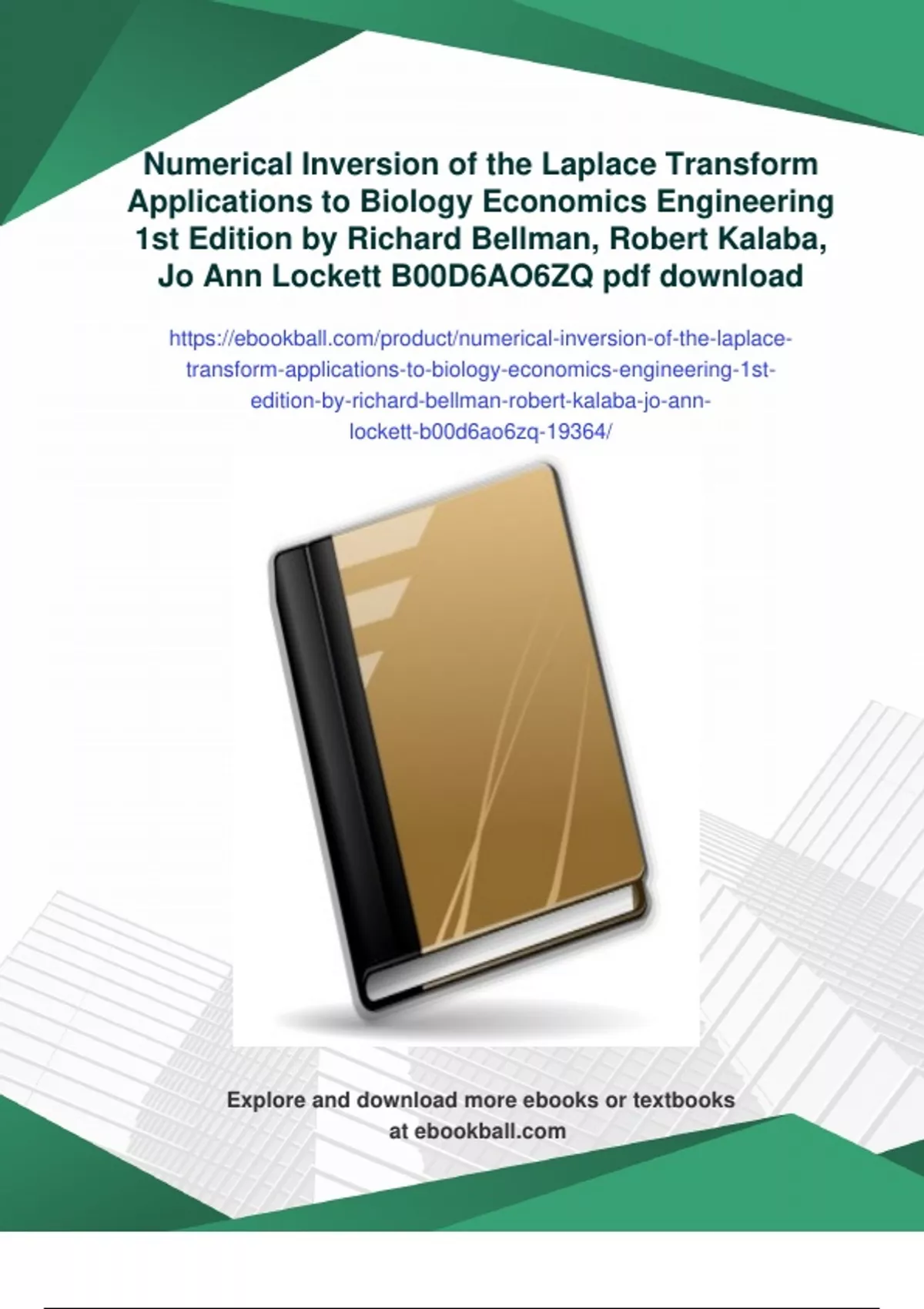 Summary Numerical Inversion of the Laplace Transform Applications to ...