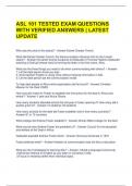 ASL 101 TESTED EXAM QUESTIONS WITH VERIFIED ANSWERS &vert; LATEST UPDATE 