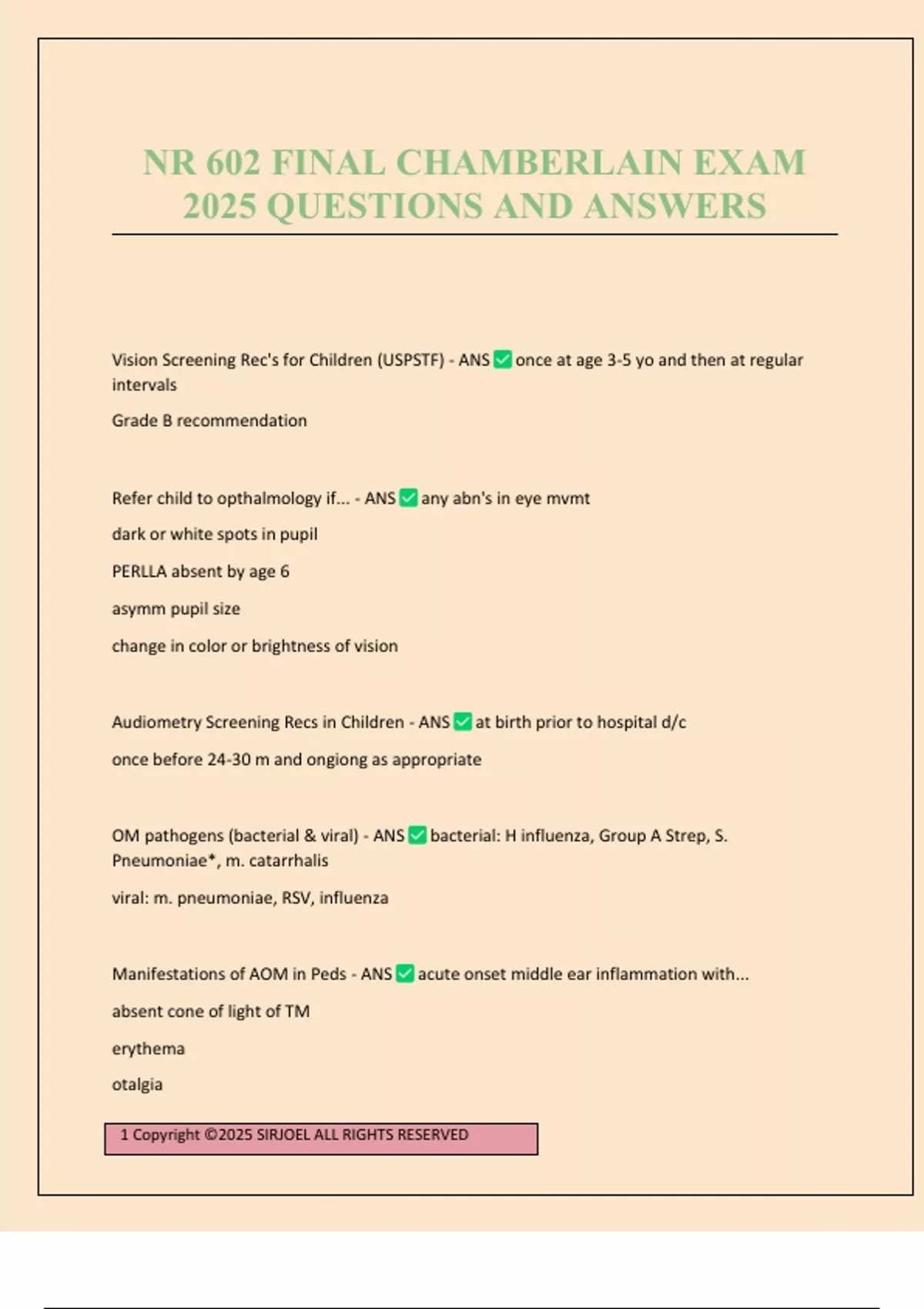 NR 602 FINAL CHAMBERLAIN EXAM 2025 QUESTIONS AND ANSWERS - NR602 ...