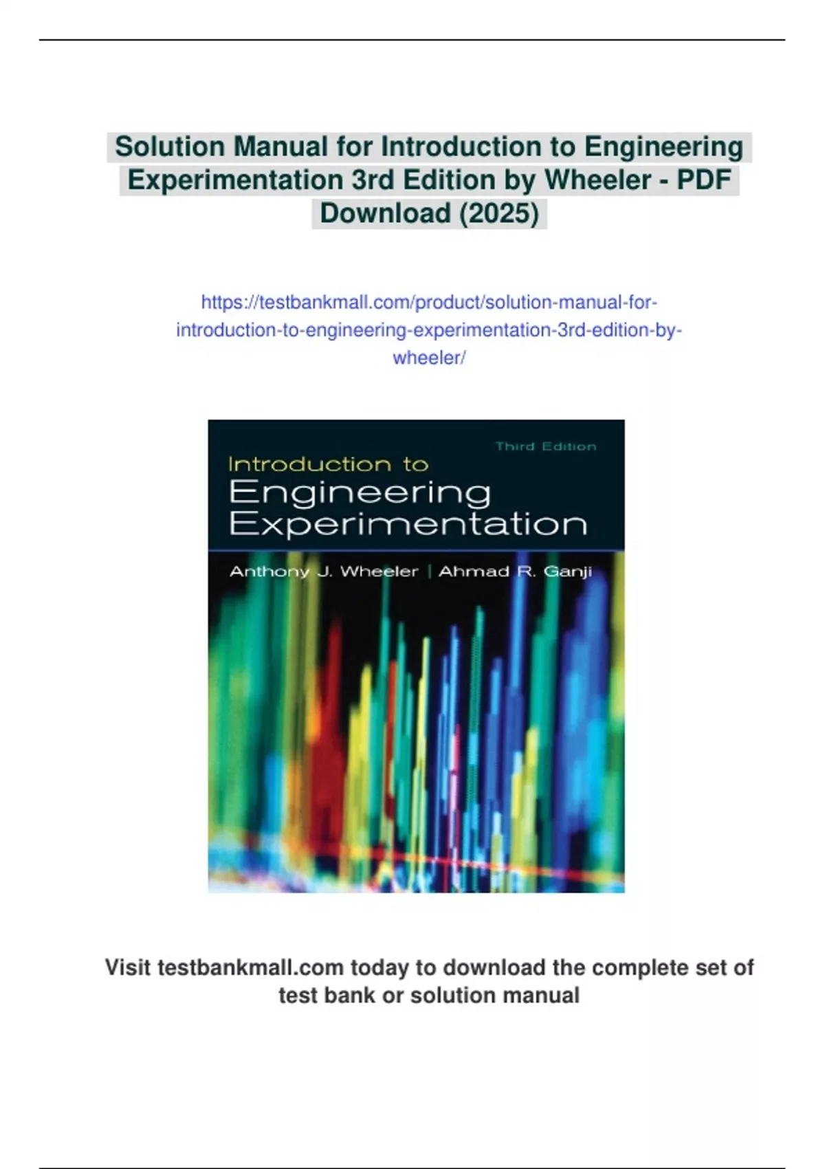 Summary Solution Manual for Introduction to Engineering Experimentation ...