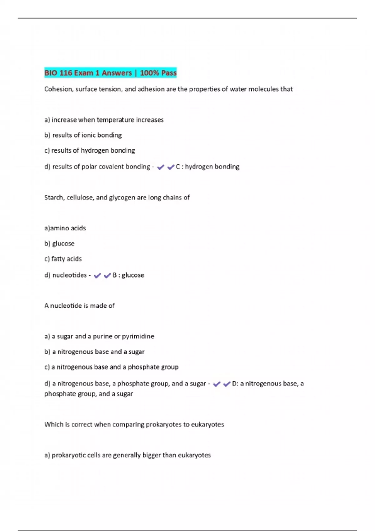 BUNDLE FOR BIO 116 EXAMS ALL Questions with correct Answers | COMPLETE ...