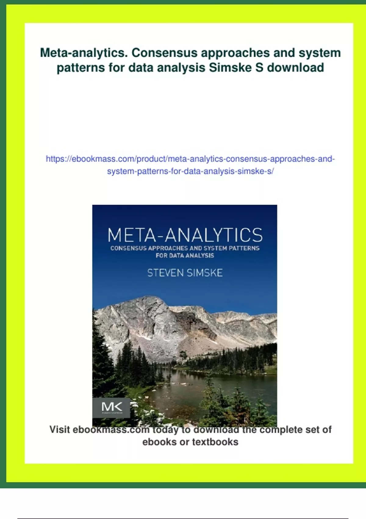 Summary Meta-analytics. Consensus approaches and system patterns for ...