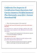 California Fire Inspector II  Certification Exam Questions And  Correct Answers &lpar;Verified Answers&rpar;  Plus Rationales 2025 Q&A &vert; Instant  Download Pdf